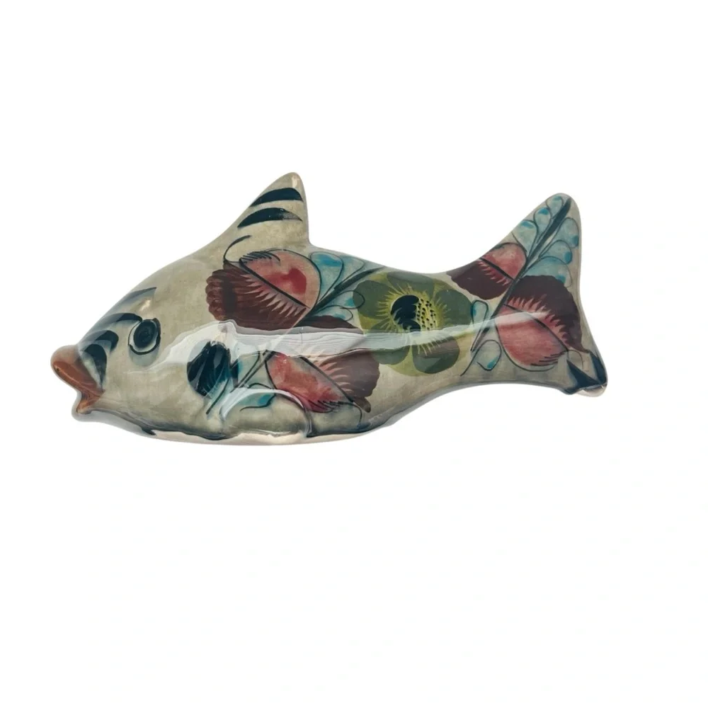 Tonala Mexico Hand Painted and Glazed Pottery Fish Figurine